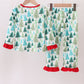 Green christmas tree print ruffle pajamas set