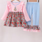 Pink christmas tree applique ruffle dress set