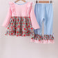 Pink christmas tree applique ruffle dress set