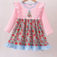 Pink christmas tree applique ruffle dress