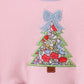 Pink christmas tree applique ruffle dress