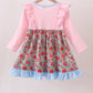 Pink christmas tree applique ruffle dress