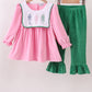 Pink nutcracker embroidery velvet ruffle pants set