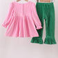 Pink nutcracker embroidery velvet ruffle pants set