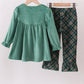 Forest velvet ruffle pants set