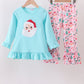 Blue christmas santa claus applique ruffle pants set