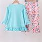 Blue christmas santa claus applique ruffle pants set