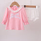 Pink bow embroidery ruffle bloomer set
