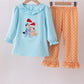 Blue christmas character embroidery ruffle pants set