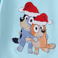 Blue christmas character embroidery ruffle pants set