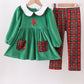 Green christmas tree applique velvet pants set