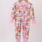 Pink christmas gingerbread bamboo pajamas zipper romper