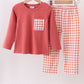 Gingham corduroy pants set