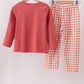 Gingham corduroy pants set