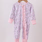 Pink floral bow duck bamboo ruffle zipper romper