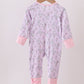 Pink floral bow duck bamboo ruffle zipper romper