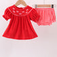 Red bow embroidery velvet bloomer set