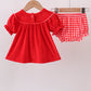 Red bow embroidery velvet bloomer set