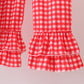 Red bow embroidery velvet ruffle pants set