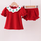 Red christmas tree embroidery fleece bloomer set