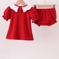 Red christmas tree embroidery fleece bloomer set