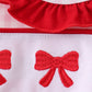 Pink bow embroidery gingham ruffle bloomer set