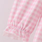 Pink bow embroidery gingham ruffle bloomer set