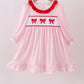 Pink bow embroidery gingham ruffle dress