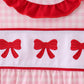 Pink bow embroidery gingham ruffle dress