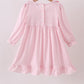Pink bow embroidery gingham ruffle dress