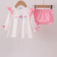 Pink santa claus embroidery ruffle bloomer set