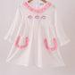 Pink santa claus embroidery ruffle dress