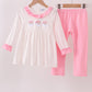 Pink santa claus embroidery ruffle pants set