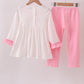Pink santa claus embroidery ruffle pants set