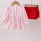 Pink santa claus applique ruffle bloomer set