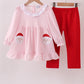 Red santa claus applique ruffle pants set