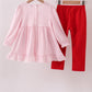 Red santa claus applique ruffle pants set