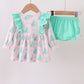 Pink christmas tree ruffle bloomer set