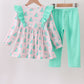 Pink christmas tree ruffle pants set
