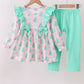 Pink christmas tree ruffle pants set