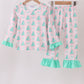 Pink christmas tree ruffle pajama set