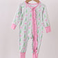 Green christmas tree bamboo zipper ruffle romper