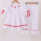 White santa claus smocked ruffle pants set
