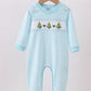 Blue stripe christmas tree smocked romper