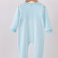 Blue stripe christmas tree smocked romper