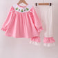 Pink christmas tree smocked ruffle pants set