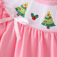 Pink christmas tree smocked ruffle pants set