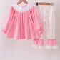 Pink christmas tree smocked ruffle pants set