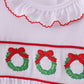 White wreath smocked ruffle dress