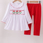 White wreath smocked ruffle pants set